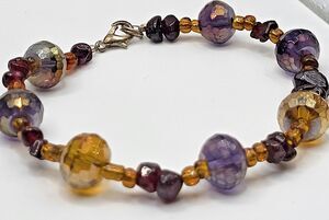 Bohemian Vintage Garnet Faceted Crystal Gold Bracelet 9in